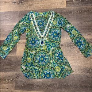 ❤️ Jantzen Graphic Green and Blue Tunic Top